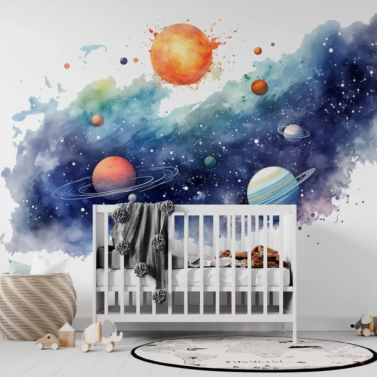 murales de pared Acuarela espacio, planetas, sol, estrellas w01803