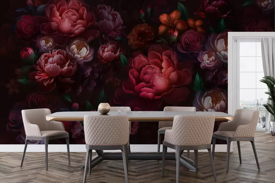 murales de pared Flores exquisitas sobre fondo oscuro w01794
