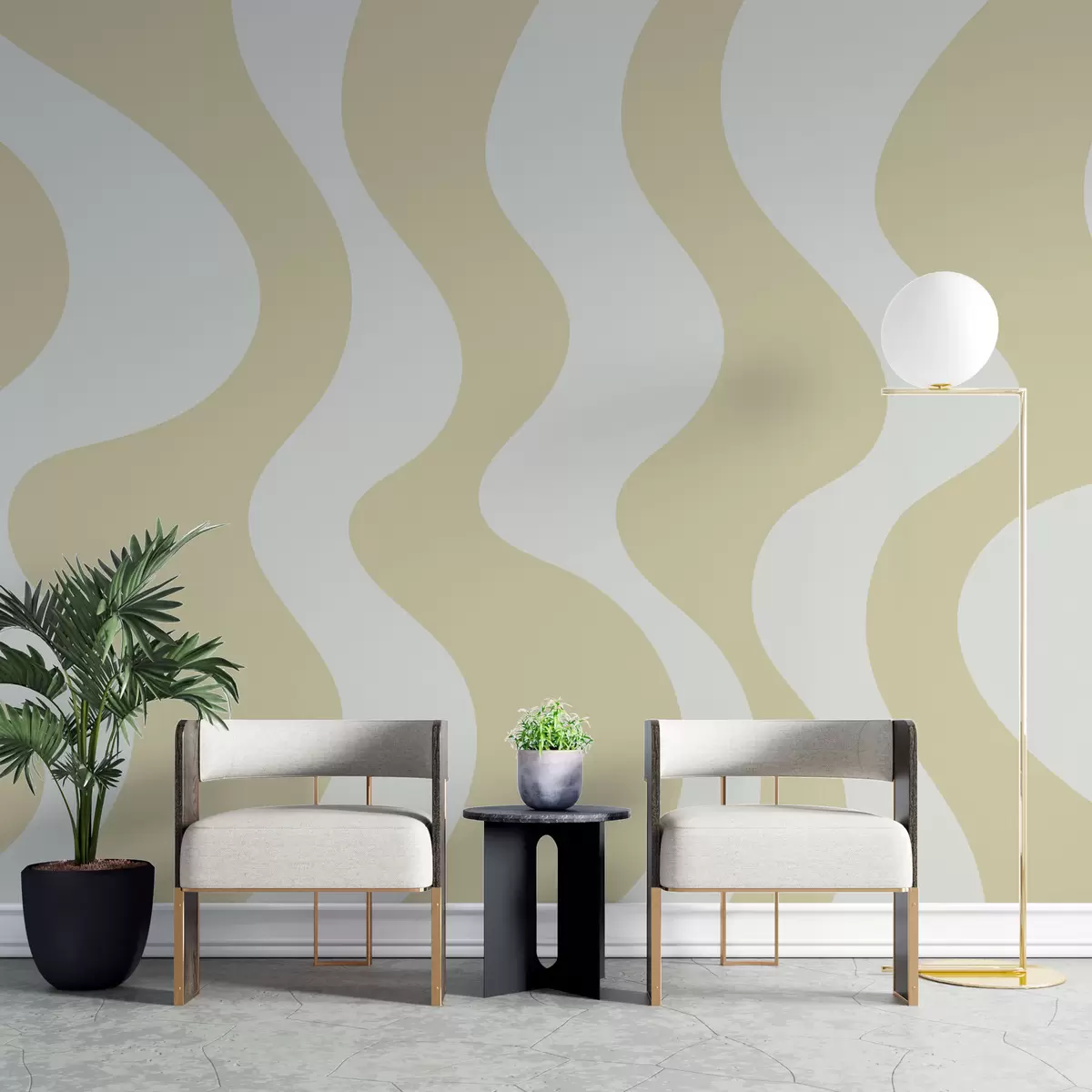 murales de pared Líneas amarillas sinuosas w01833v3