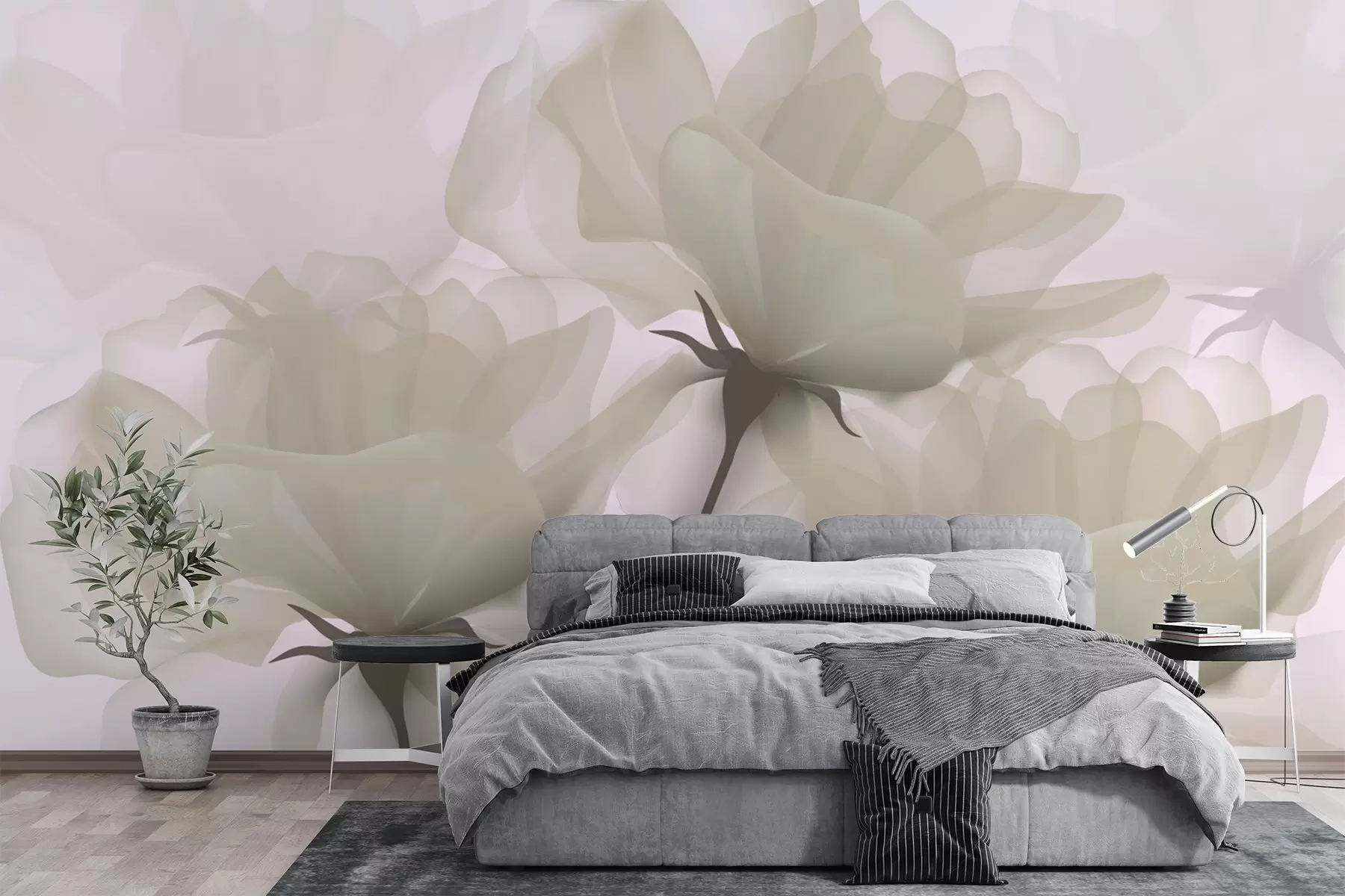 murales de pared Grandes flores blancas delicadas w01925