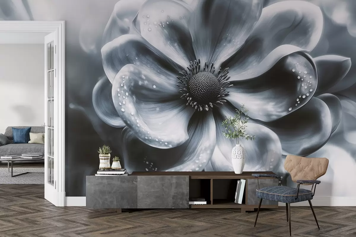 murales de pared Una flor grande y oscura en tonos azul grisáceo intenso w01934