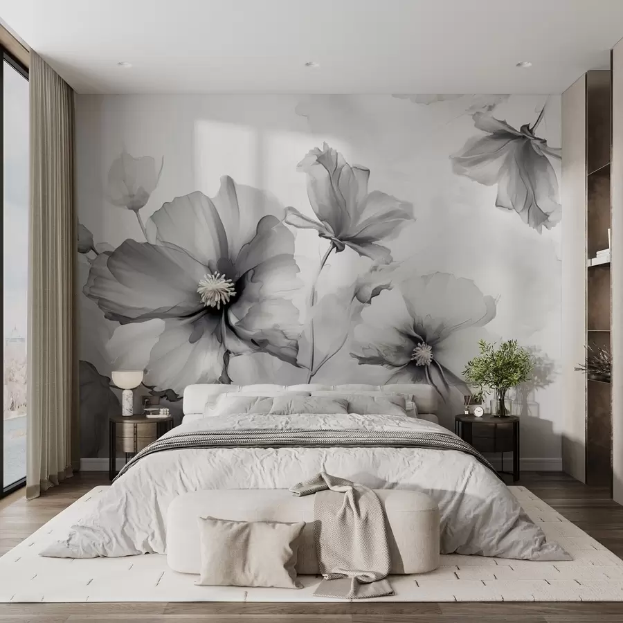 murales de pared Aireadas flores grises translúcidas que se disuelven en la luz de la mañana w01938