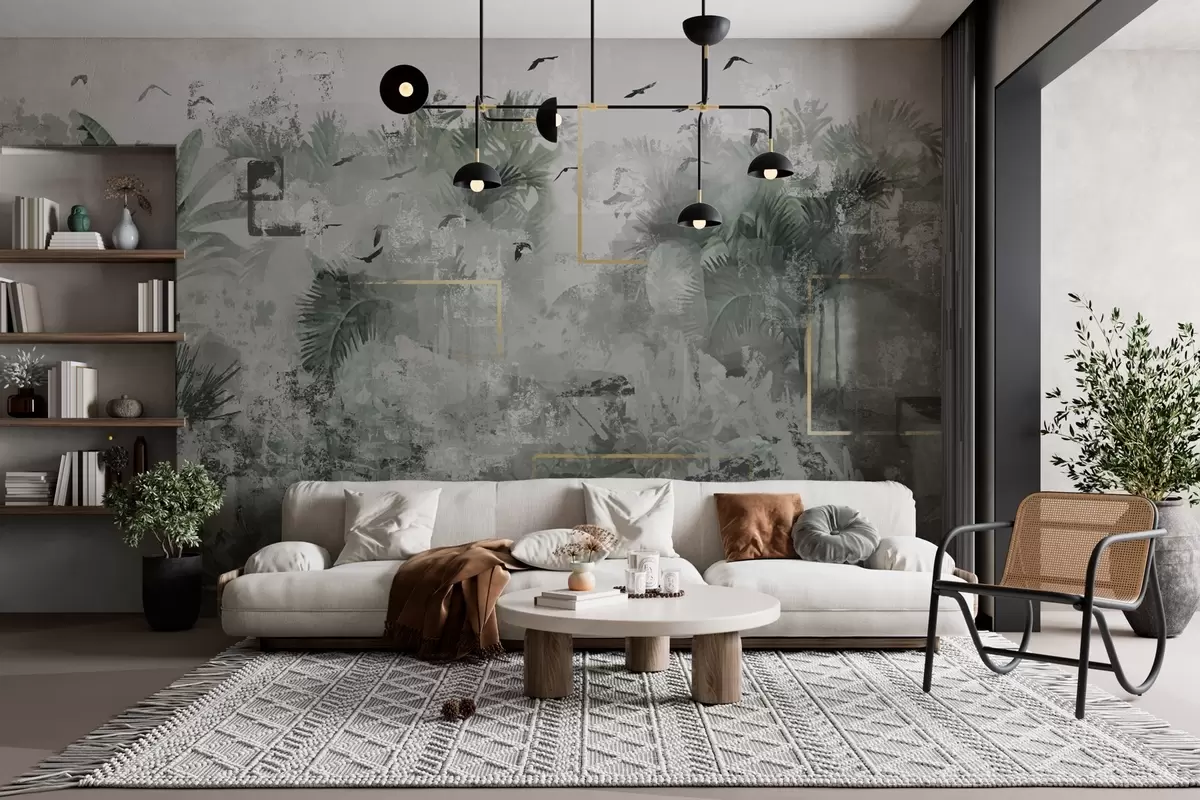 murales de pared Silueta de selva tropical de estilo grunge w01917