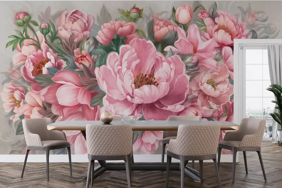 murales de pared Flores grandes de color rosa w01966