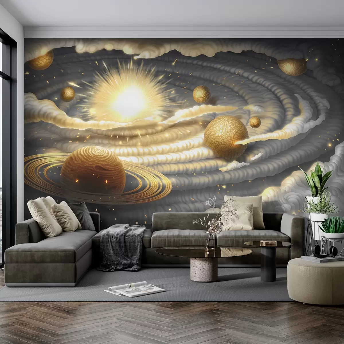 murales de pared Galaxia espacial con planetas y sol w01967