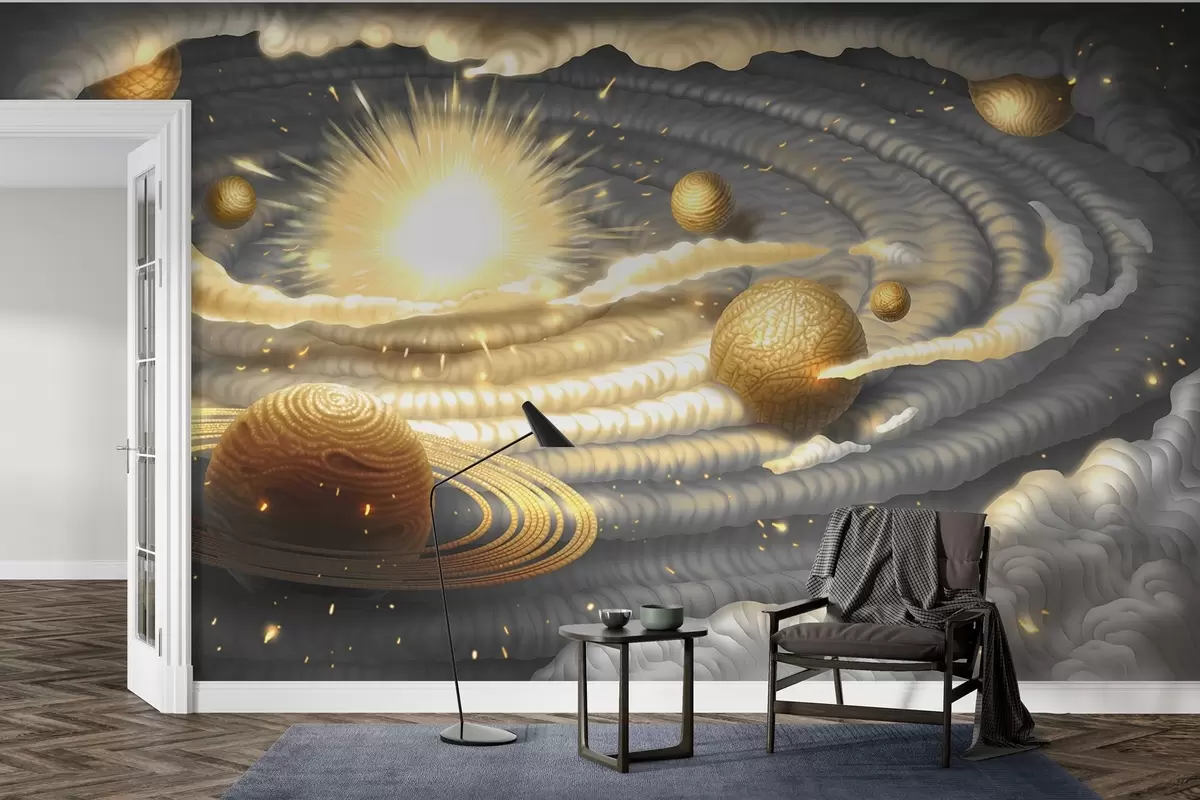 murales de pared Galaxia espacial con planetas y sol w01967