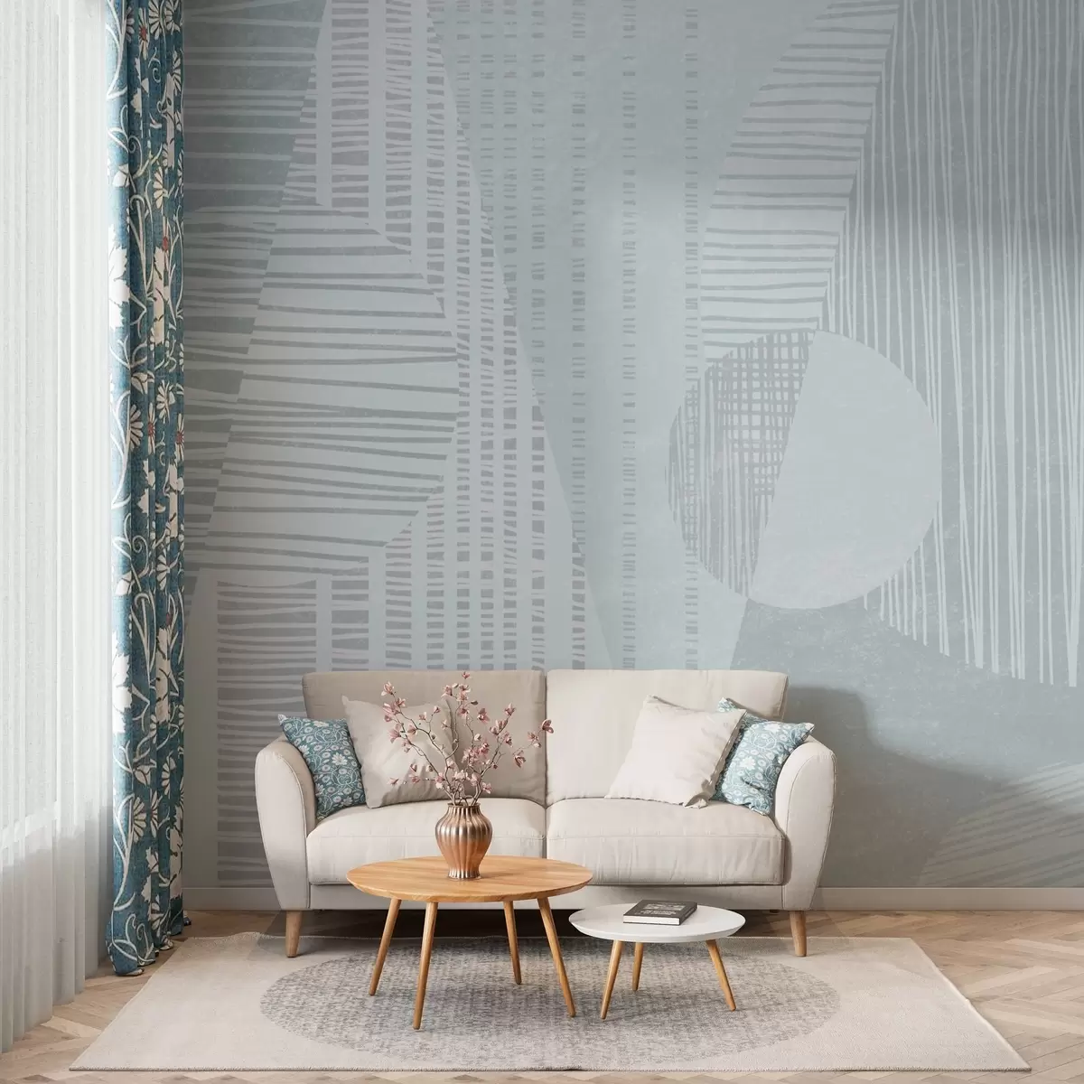 murales de pared Geometría moderna de estilo vintage en tonos azules w02003v1