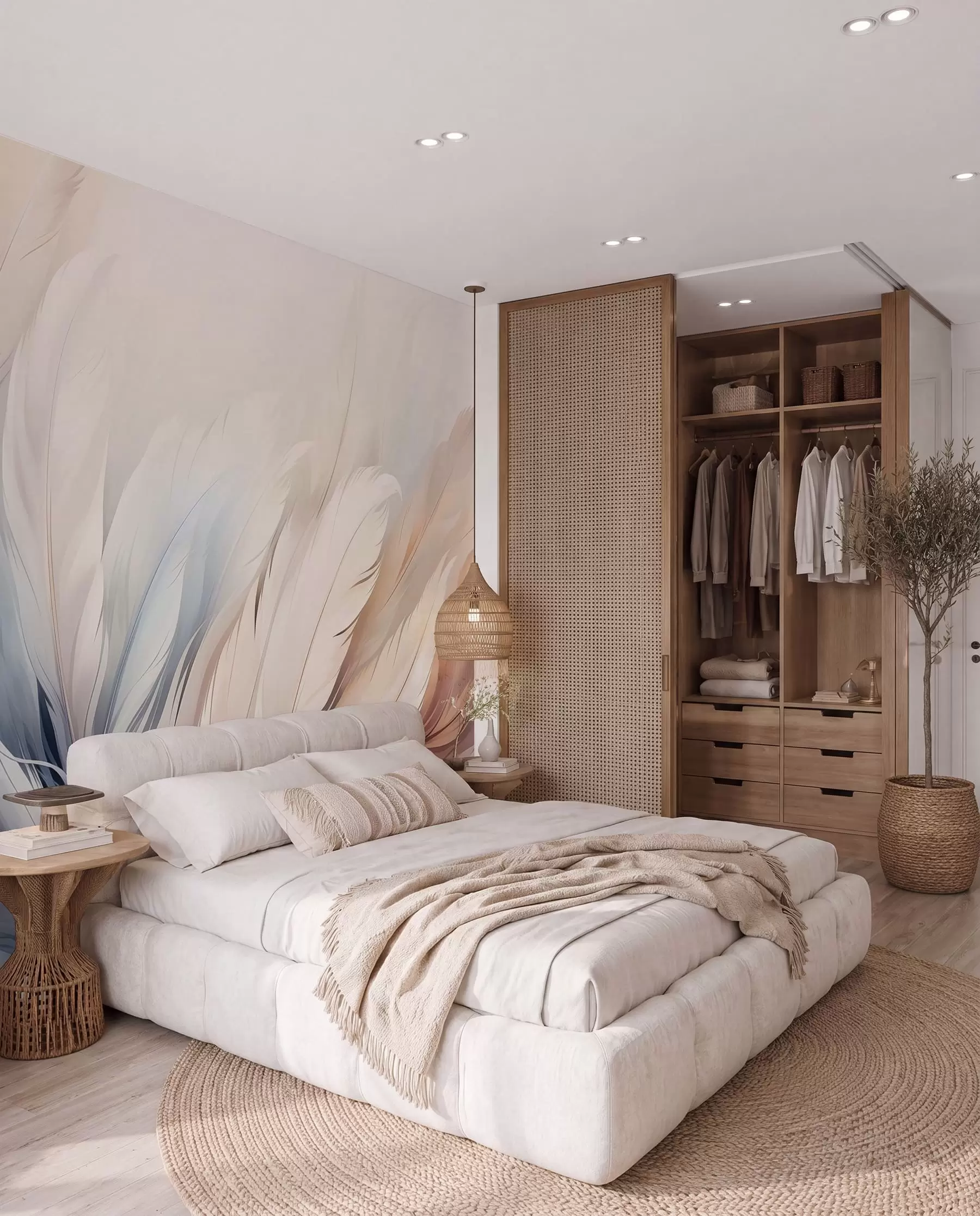 murales de pared Delicadas plumas en colores pastel w01973