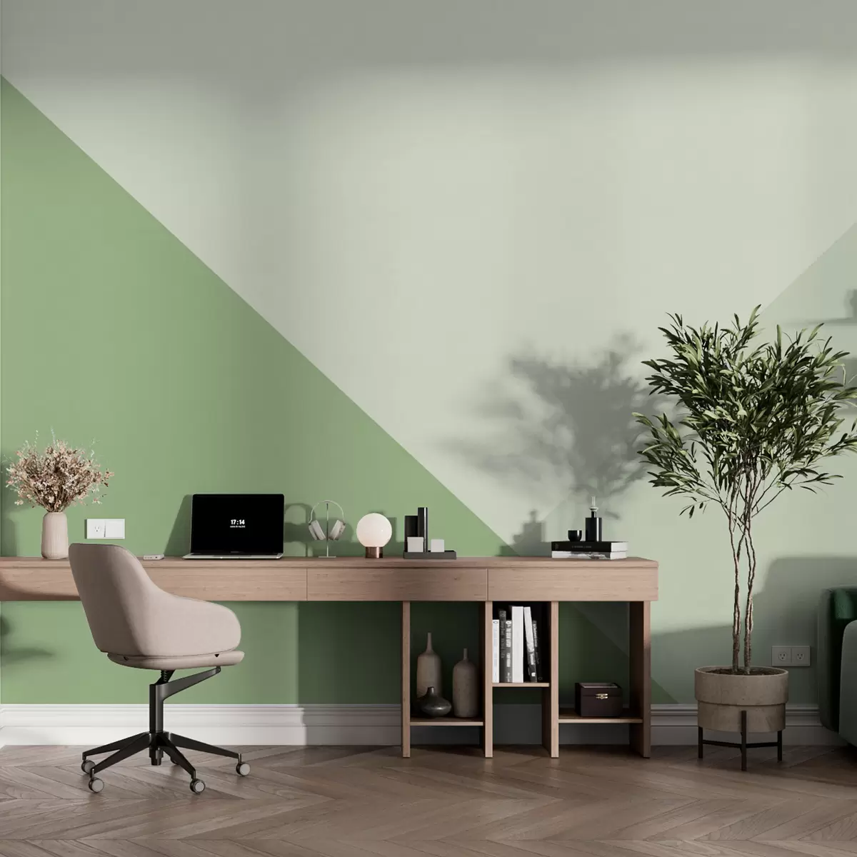 murales de pared Geometría minimalista color verde w02024v3