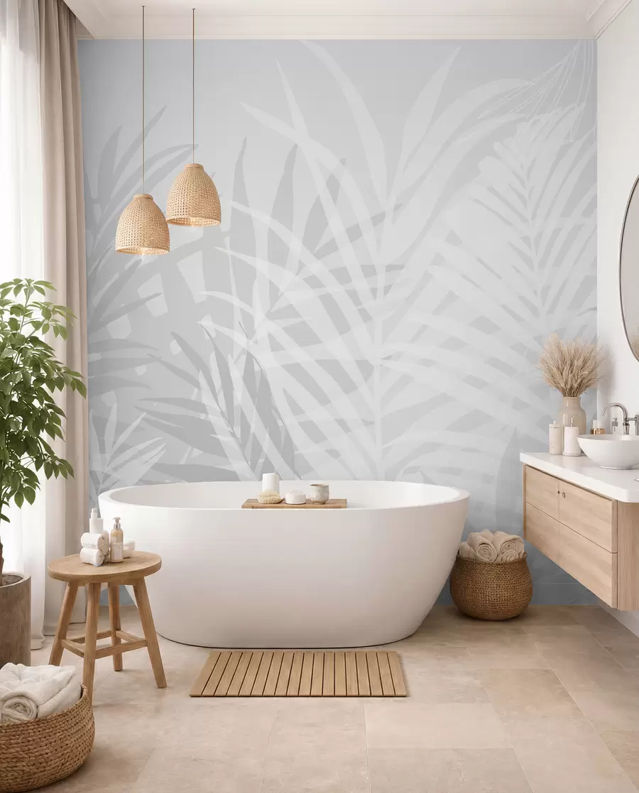 murales de pared Sombras de palmas en gris w02026v1