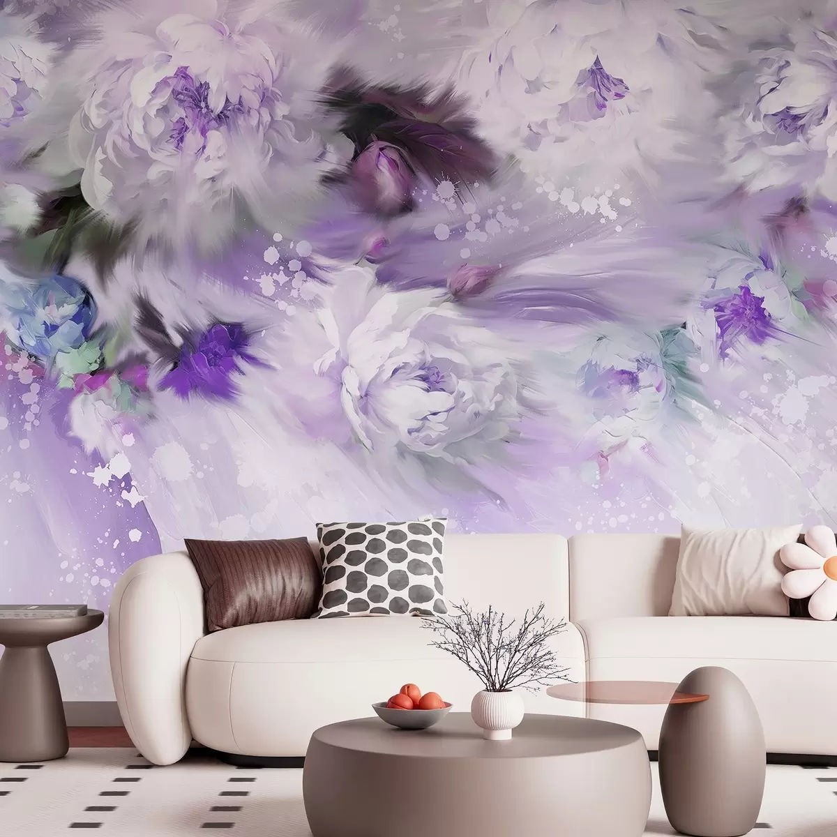 murales de pared Acrílico peonías, pinceladas, floral, colores pastel púrpura suave w02021v3