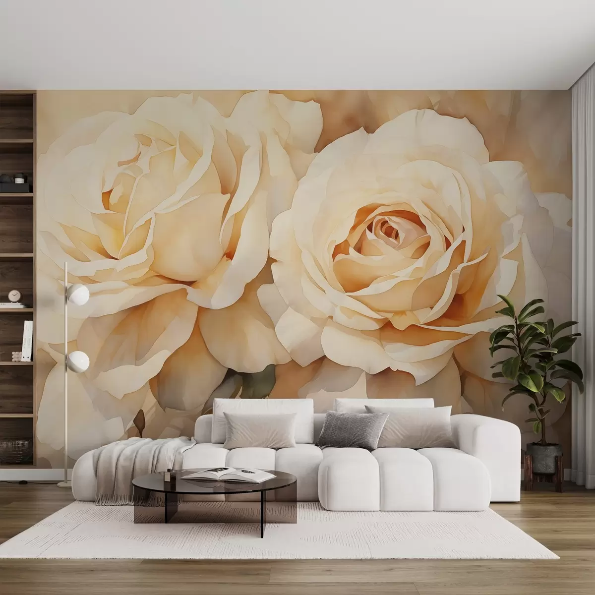murales de pared Rosas acuarela, beige, color naranja w02044