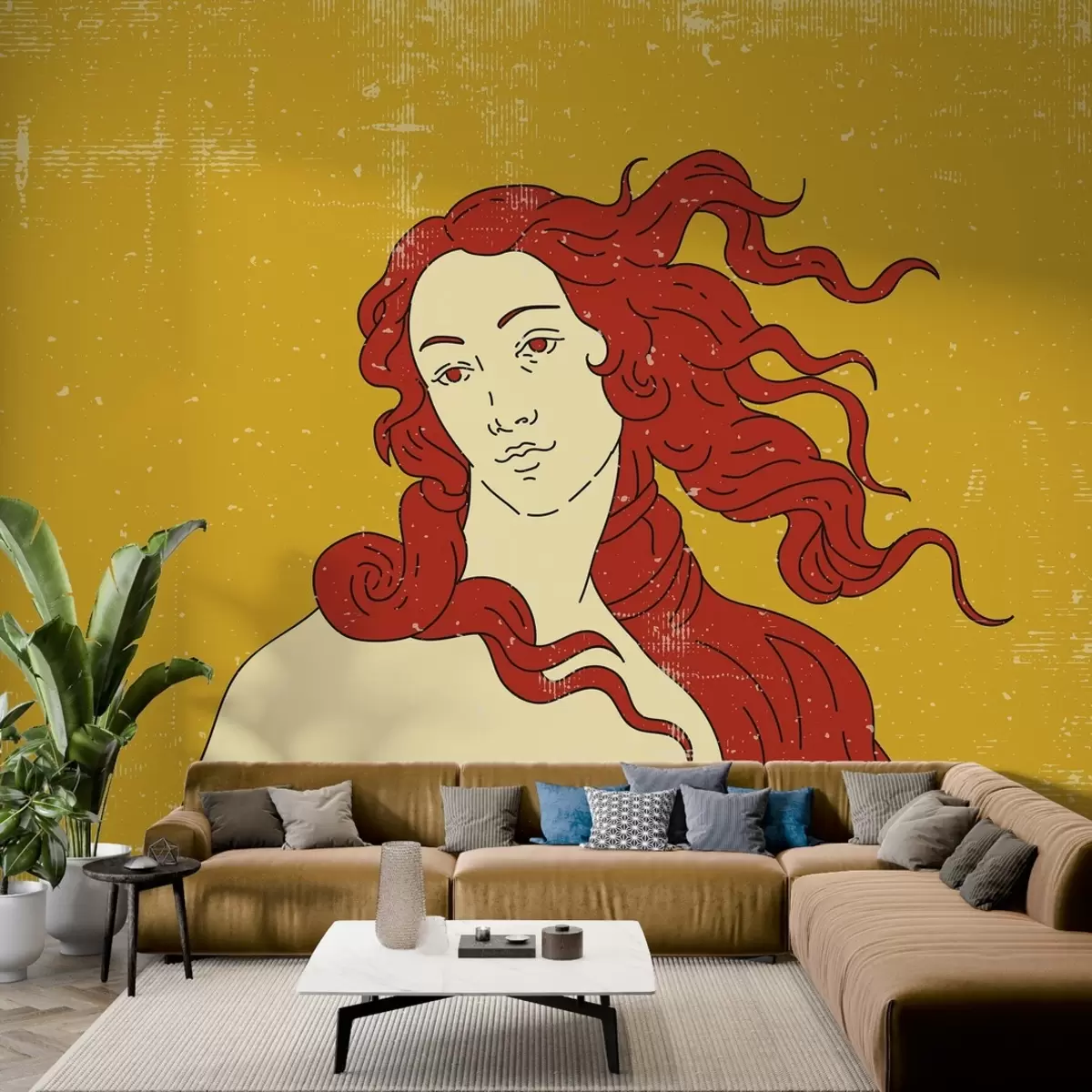 murales de pared Venus con textura retro sobre fondo amarillo w02054v2