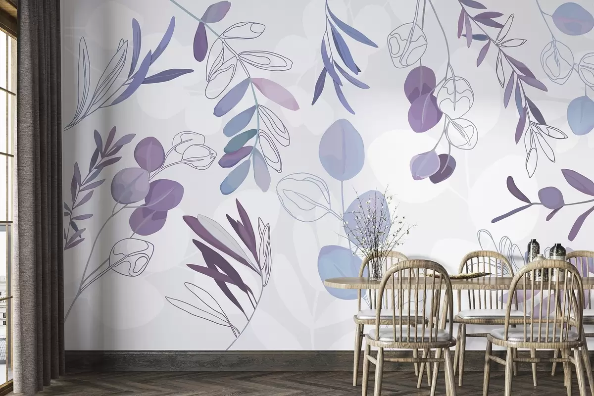 murales de pared Follaje delicado en colores suaves w00409v2