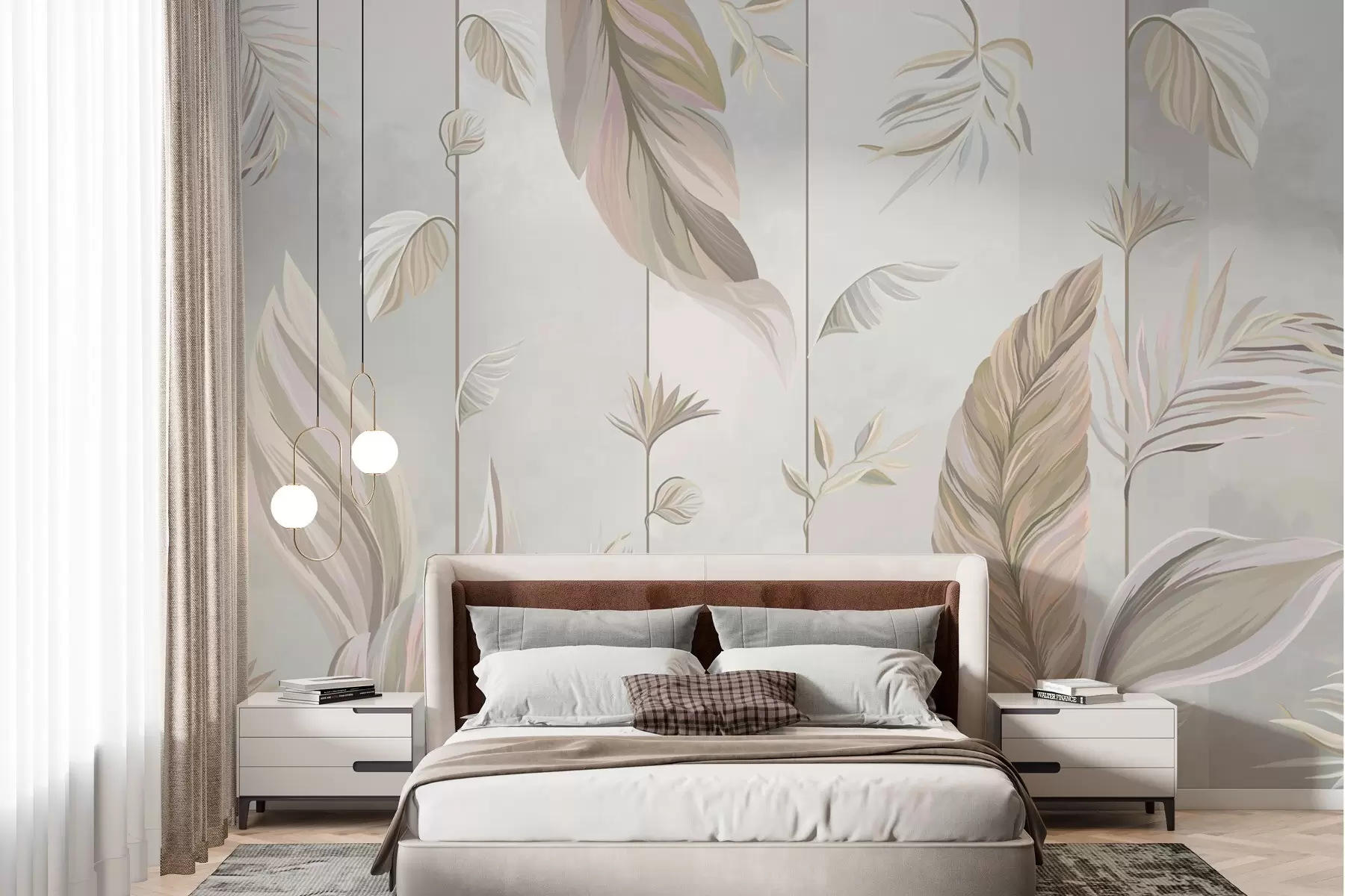 murales de pared Elegante follaje en tonos suaves w00808v3