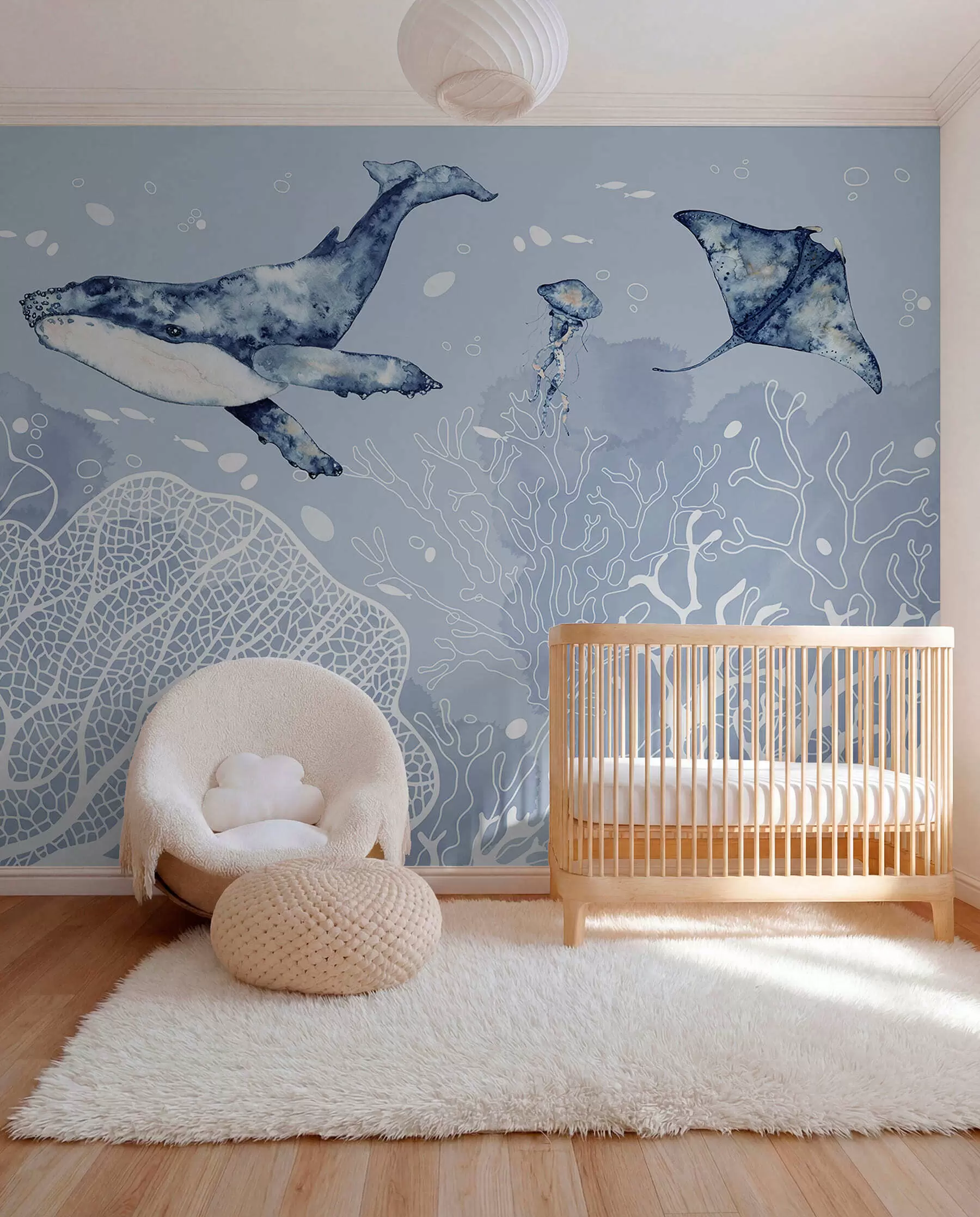 murales de pared Ballena sobre coral blanco w00848