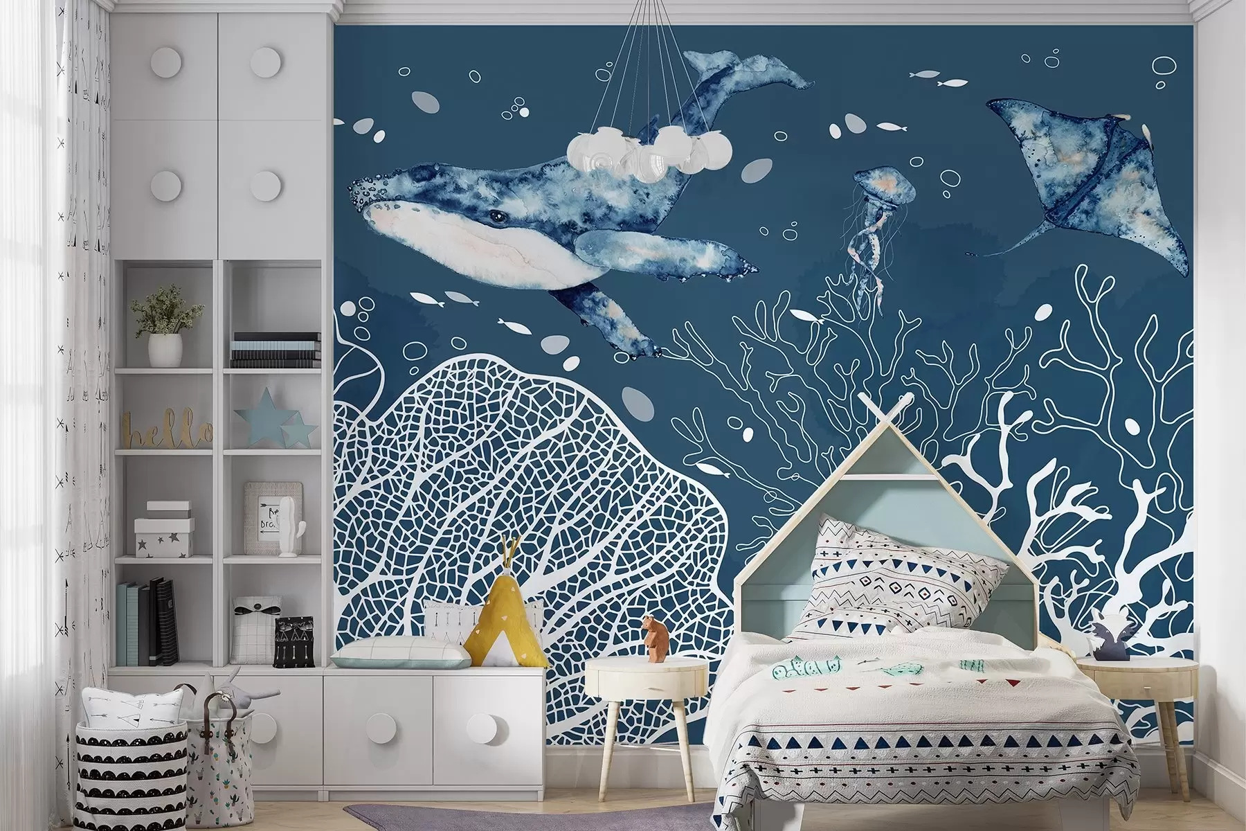 murales de pared Maravillas submarinas en azules serenos w00848v1