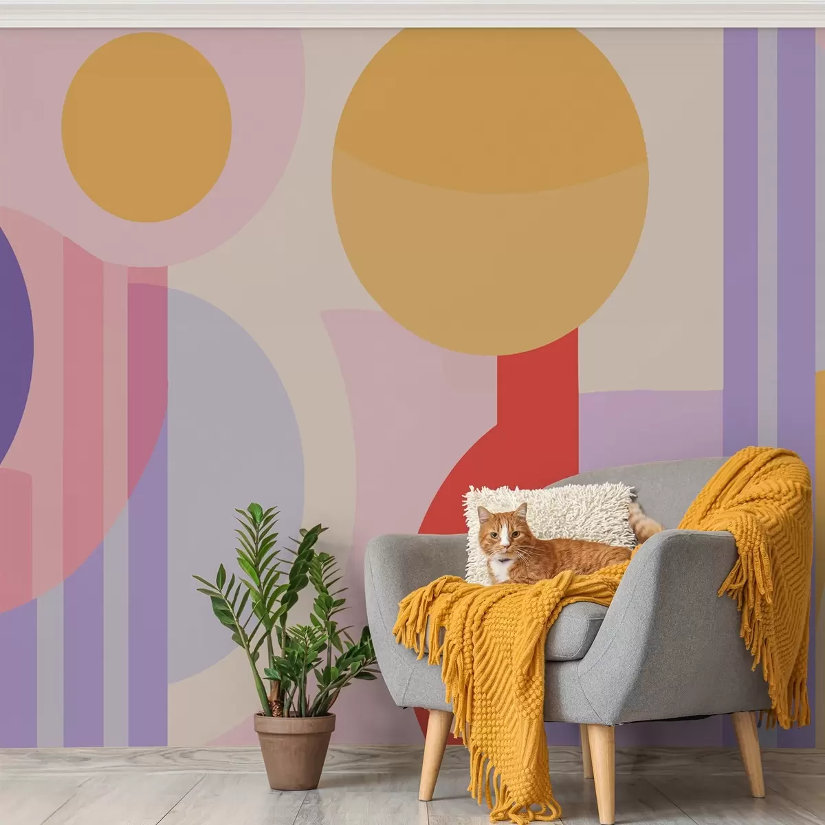 murales de pared Estampado geométrico brillante de estilo retro w02028