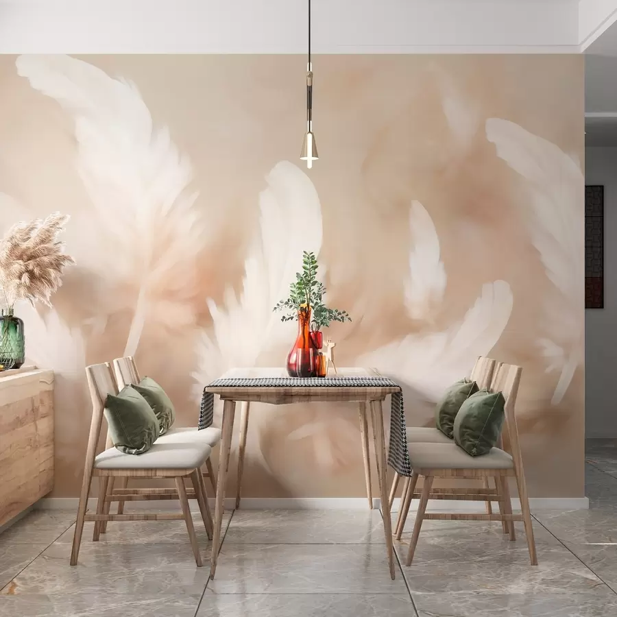 murales de pared Plumas vaporosas en suaves tonos beige w02032