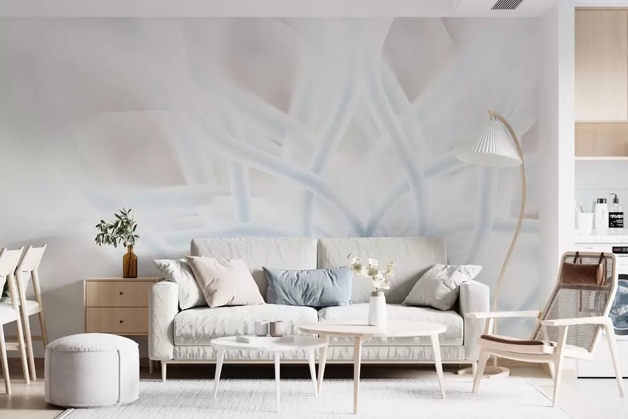 murales de pared Gran flor futurista en delicados y vaporosos colores pastel w02081