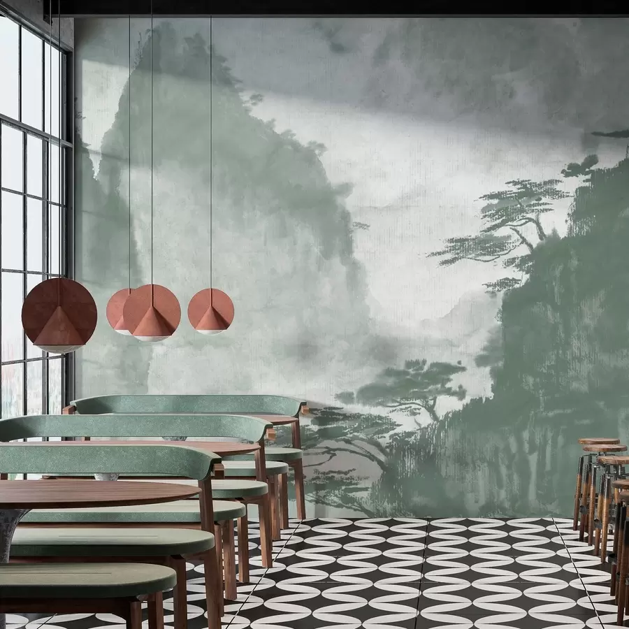 murales de pared Sereno paisaje de montaña en monocromo u98743v1