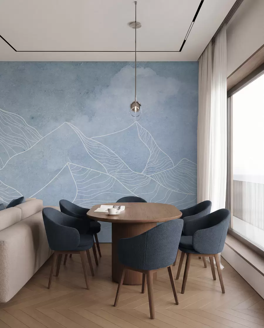 murales de pared Montañas serenas en suaves tonos azules u98839v1