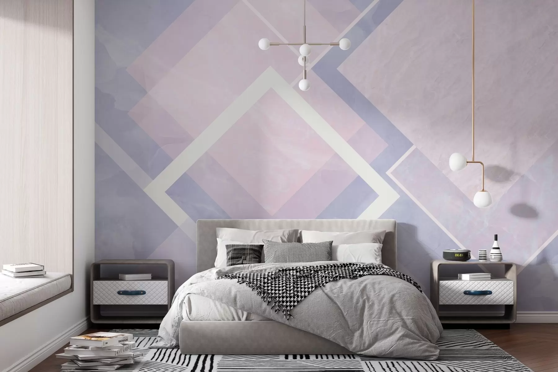 murales de pared Geometría en tonos rosas y azules w02062