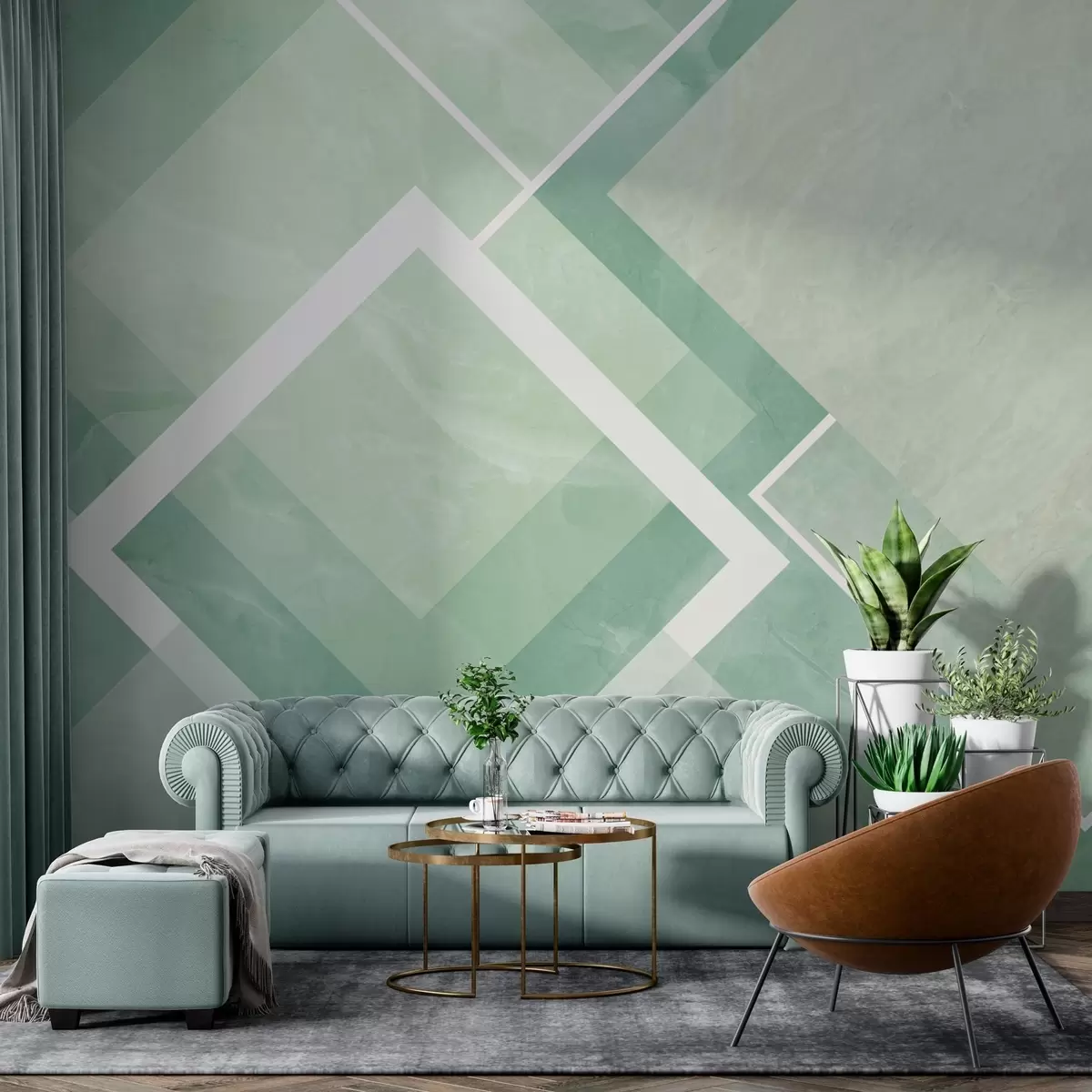 murales de pared Geometría en tonos verdes w02062v2