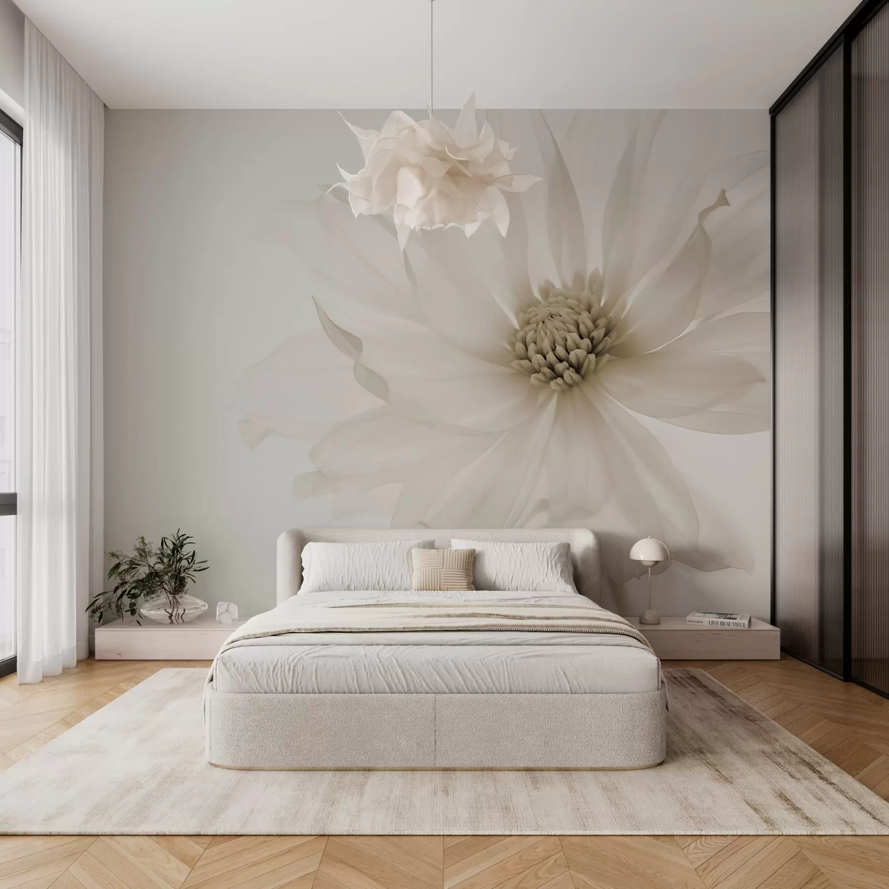murales de pared Delicada flor beige sobre fondo claro w02077v1