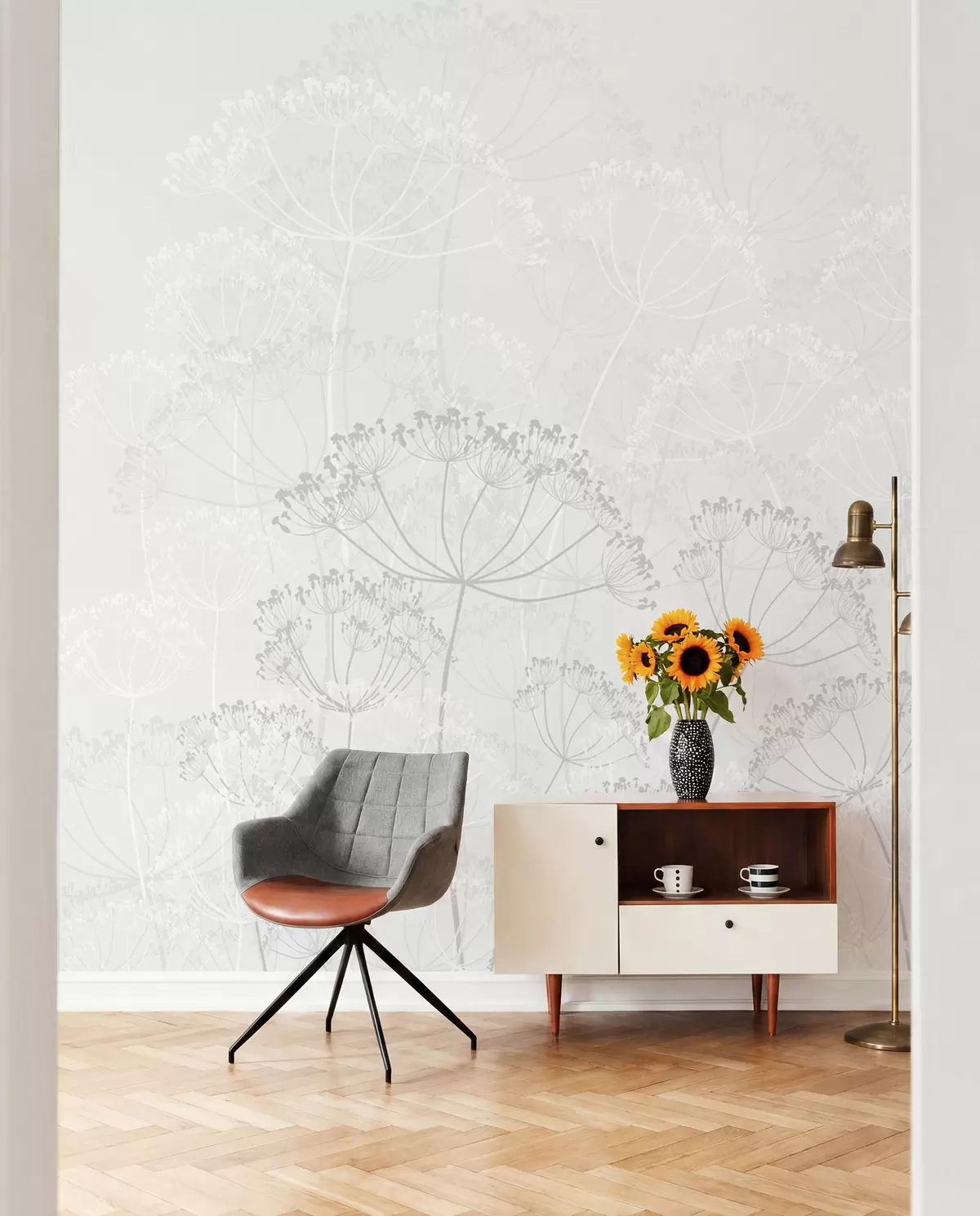 murales de pared Plantas frágiles minimalismo color gris w02105v2