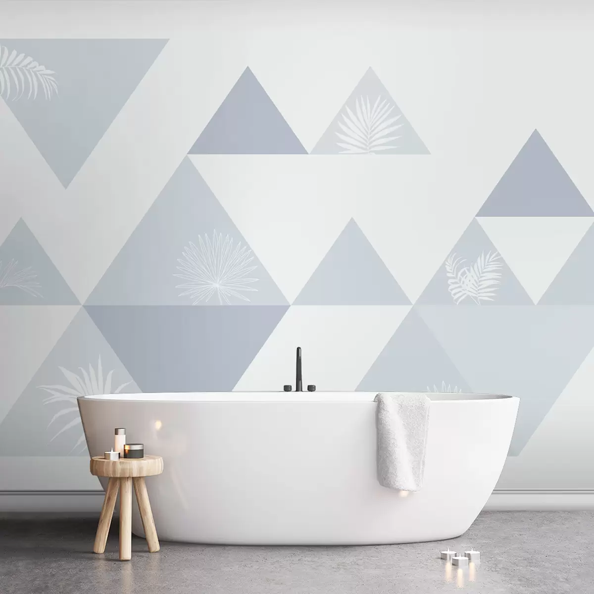 murales de pared Elegantes triángulos con hojas de color azul w02106v3