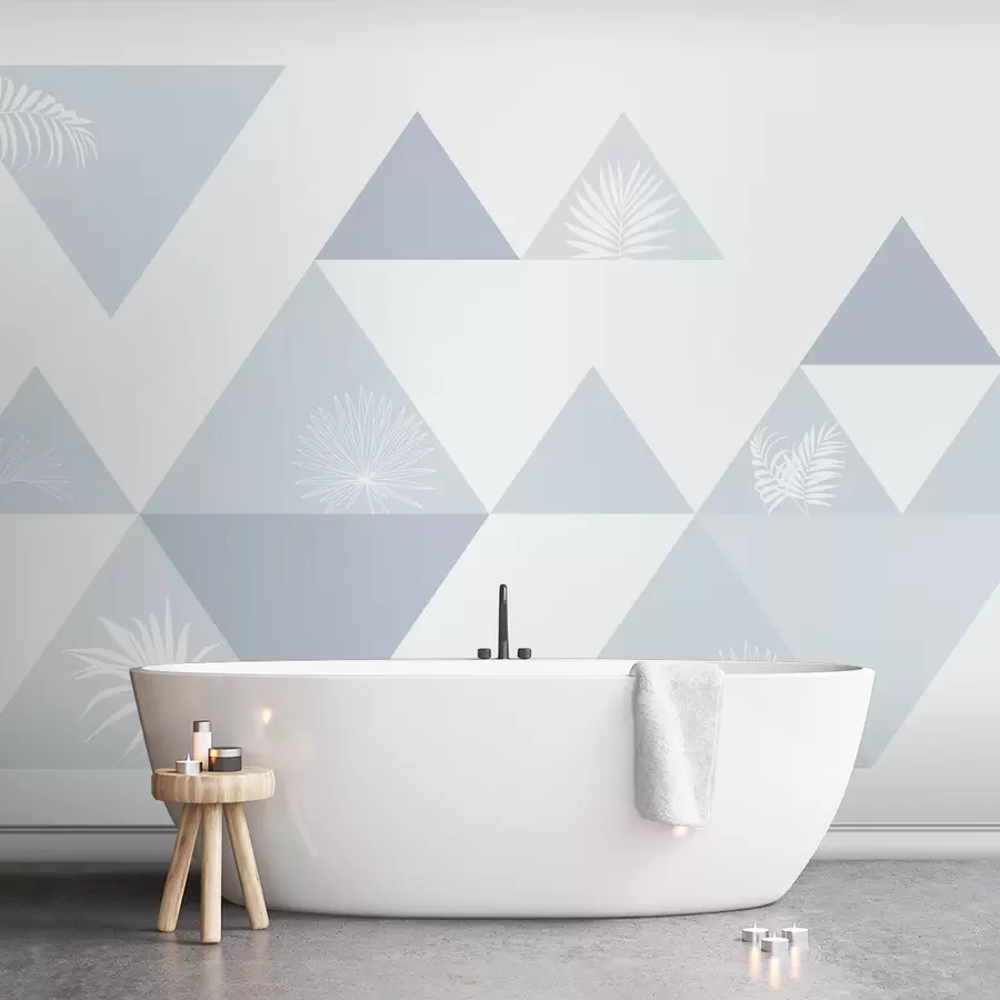 murales de pared Elegantes triángulos con hojas de color azul w02106v3