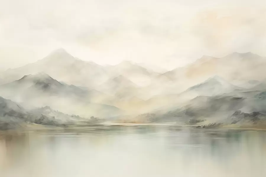 murales de pared Paisaje de montaña pintado a la acuarela w02115