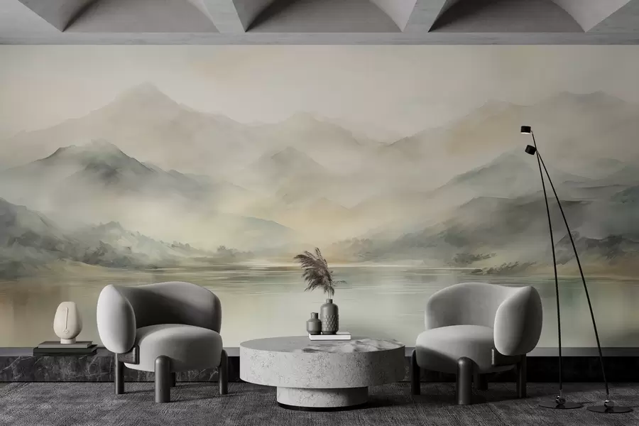 murales de pared Paisaje de montaña pintado a la acuarela w02115