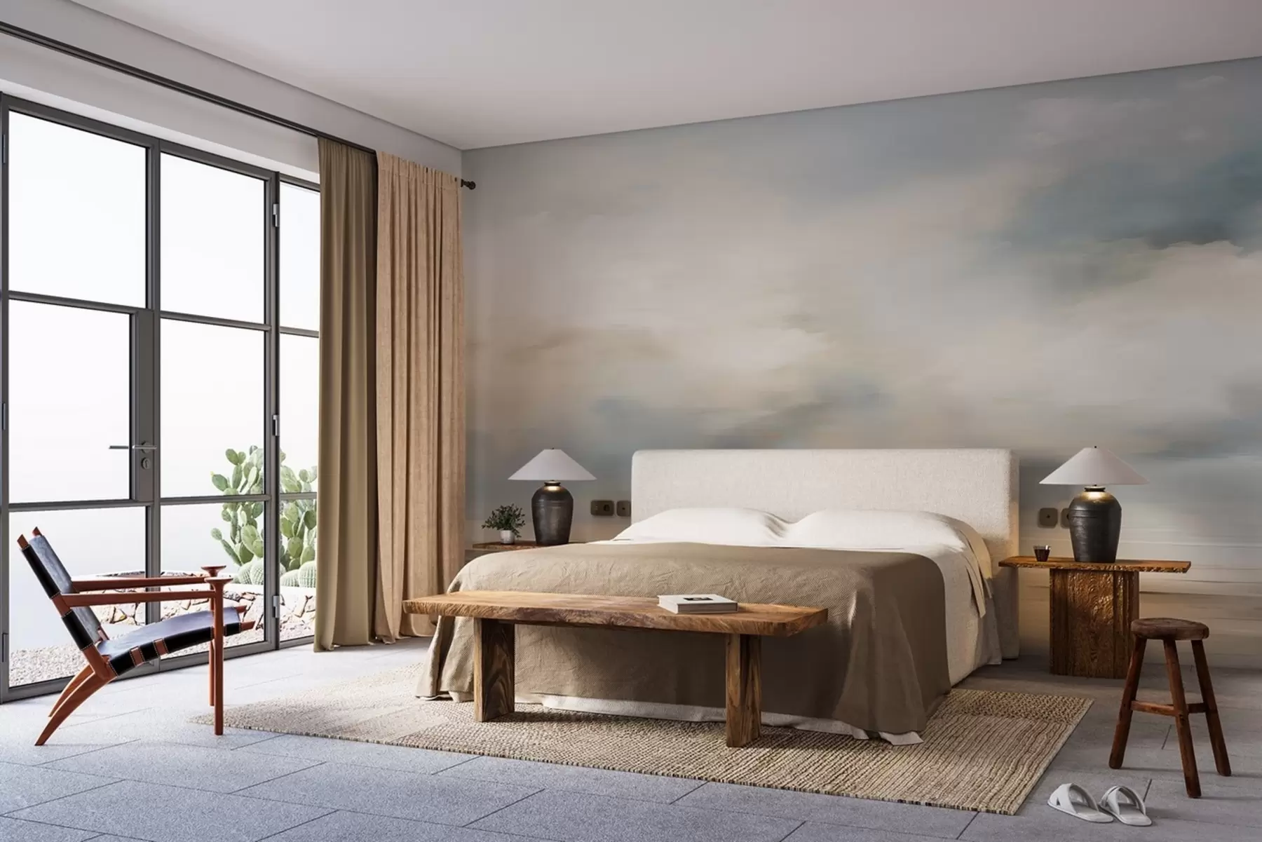 murales de pared Paisaje pintado a la acuarela de nubes y mar w02116