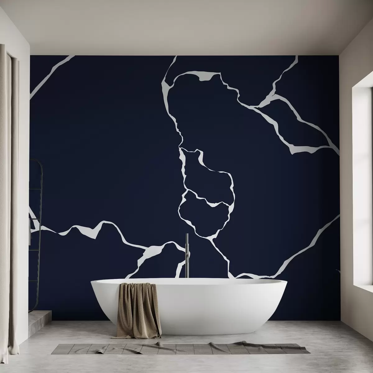 murales de pared Manchas, fondo azul, línea de abstracción blanca w02177v1