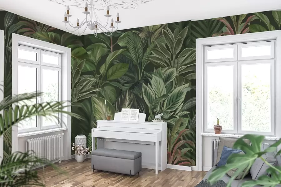 murales de pared Espeso follaje tropical verde w02126