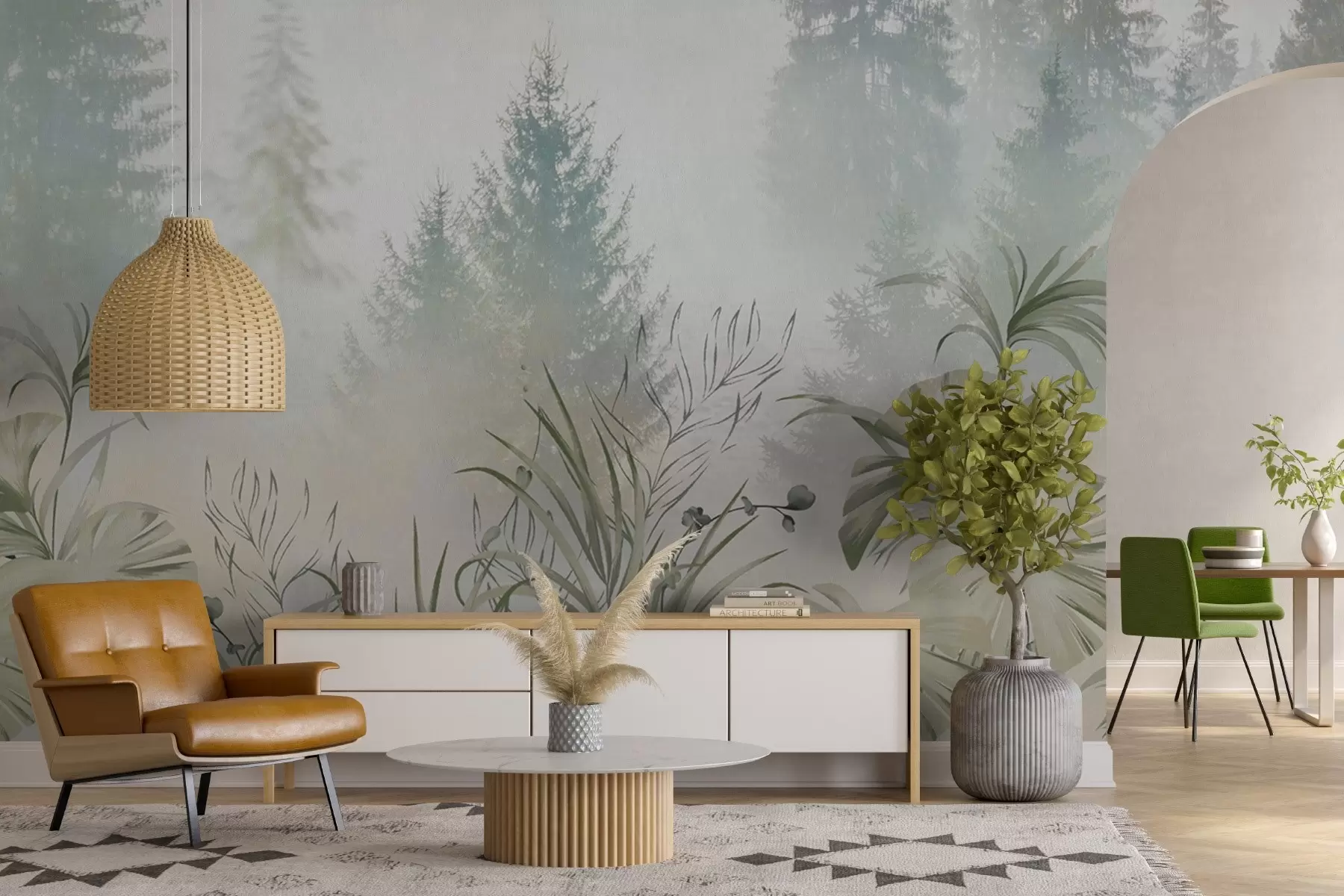 murales de pared Bosque brumoso con plantas delicadas u98051