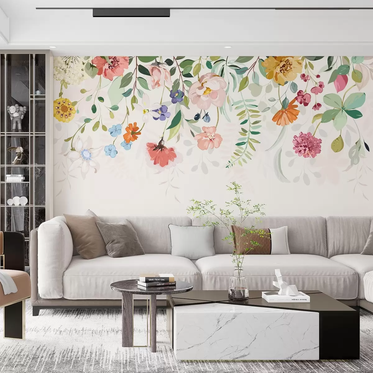 murales de pared flores y hojas de colores brillantes en la parte superior w02201