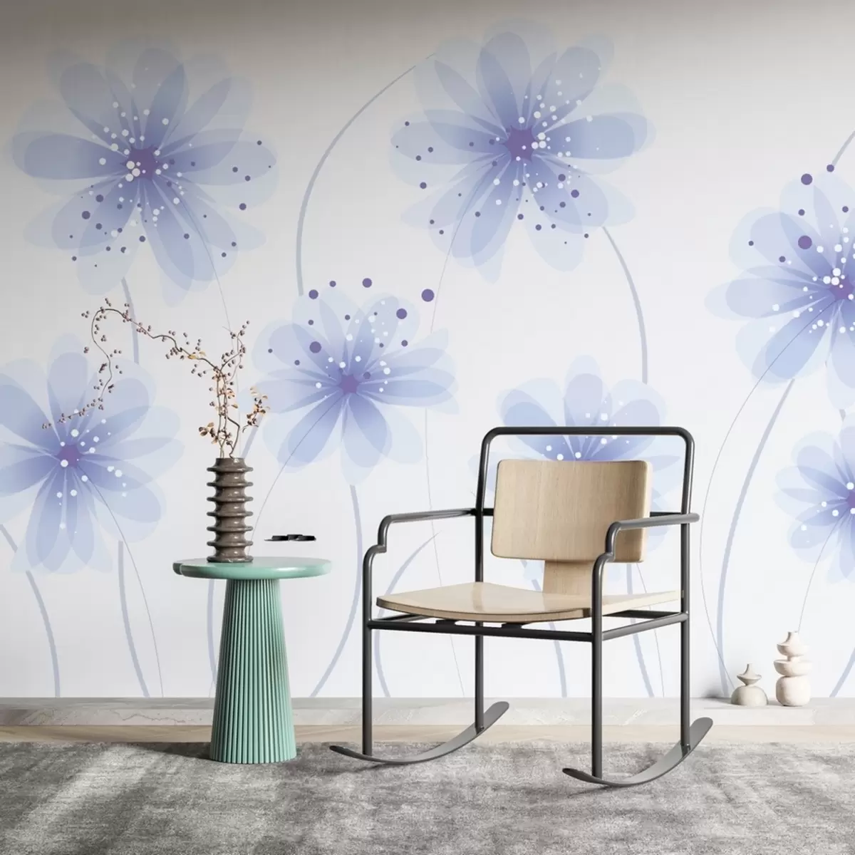 murales de pared delicadas flores azules pintadas w02207