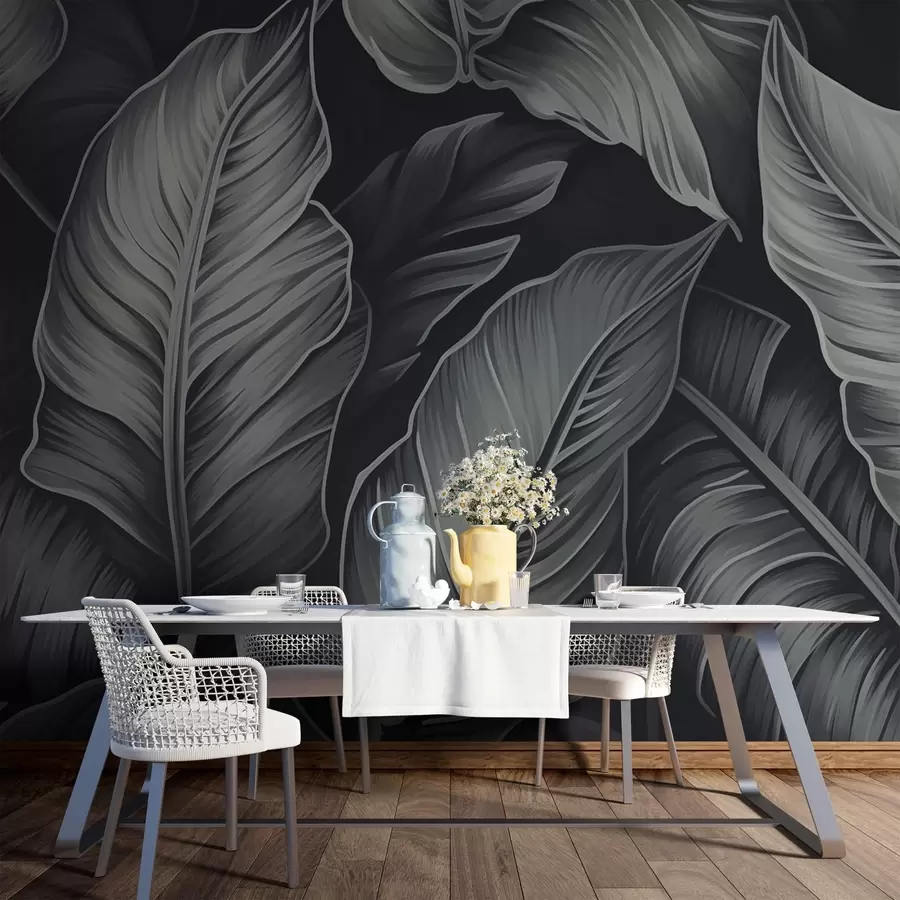 murales de pared Hojas de plátano monocromas w02158