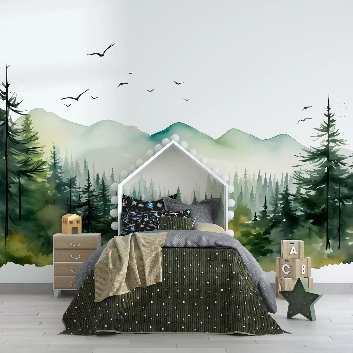 murales de pared Valle verde en acuarela w02150