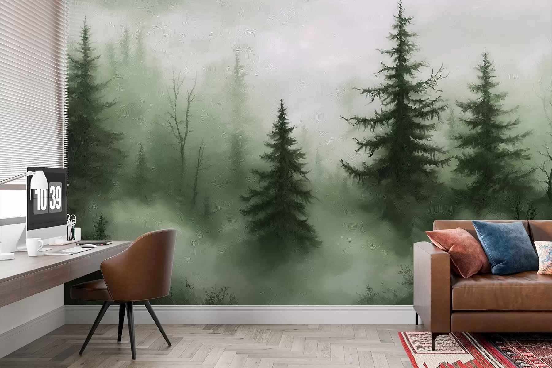 murales de pared Bosque verde oscuro, pintura al óleo, pinceladas, naturaleza w02153v1