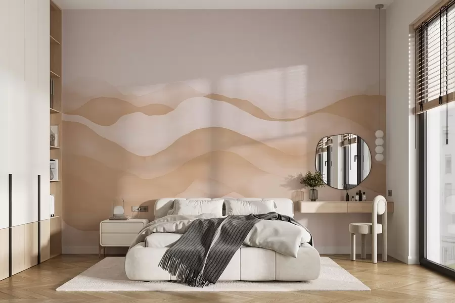 murales de pared Ondas abstractas de color beige que recuerdan a montañas w02196v1