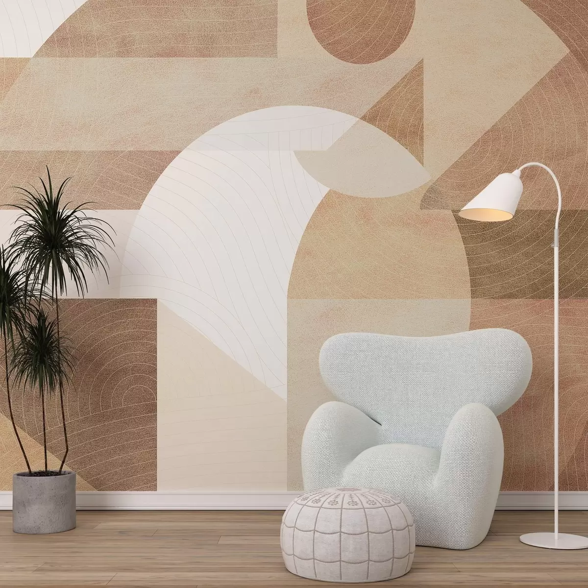 murales de pared Geometría moderna con formas abstractas, detalles texturizados en tonos beige y marrón w02140