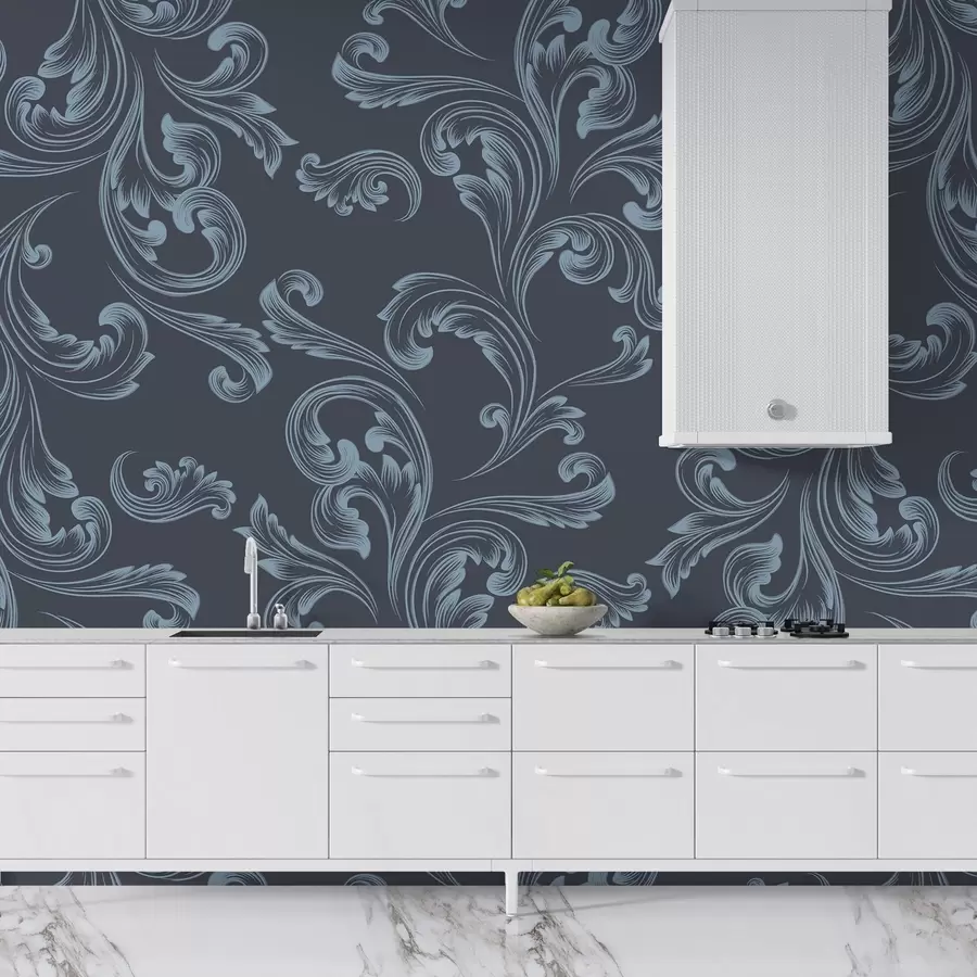 murales de pared Monograma damasquinado, tinte azul w02247v2