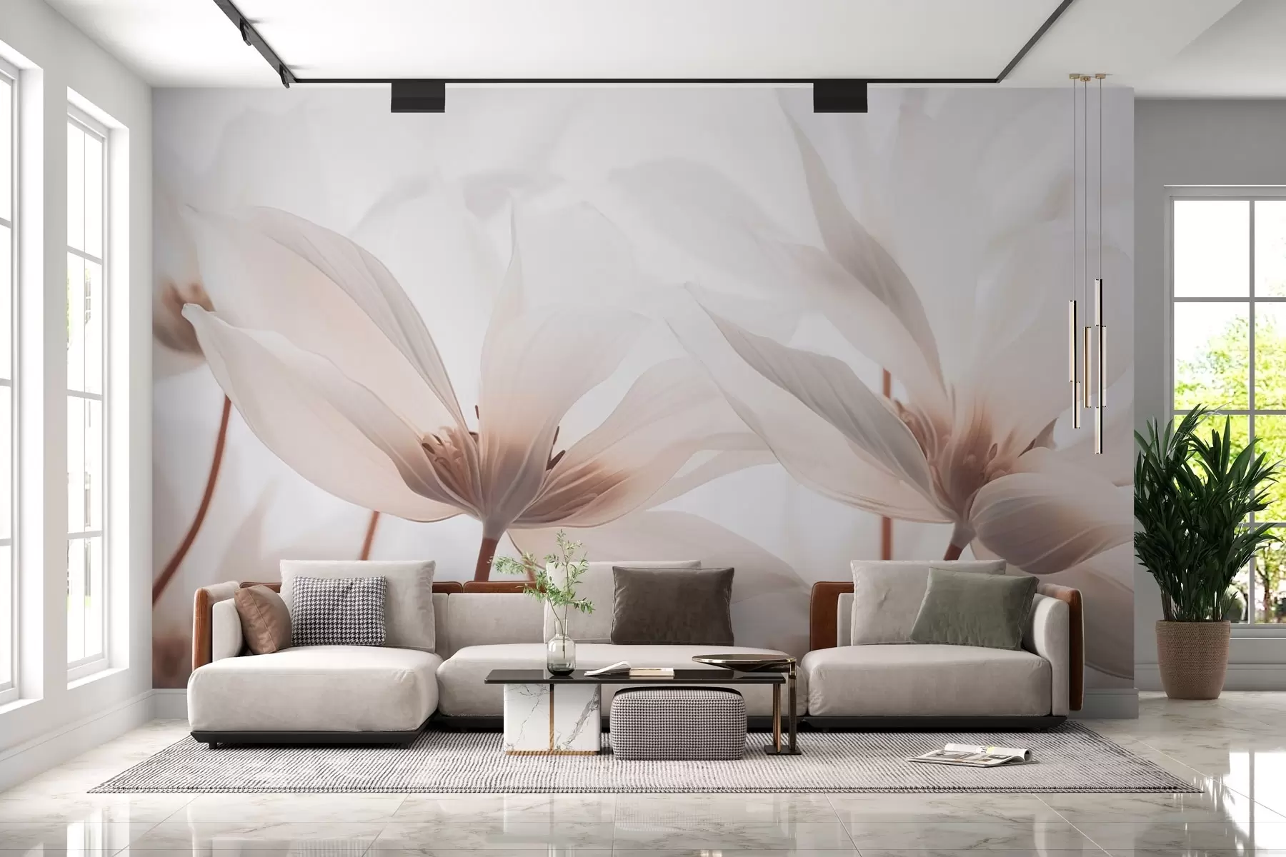 murales de pared Flores beige sobre fondo claro w02295