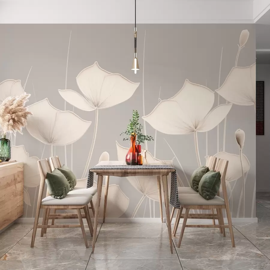 murales de pared Imagen minimalista de flores con tallos finos w02259