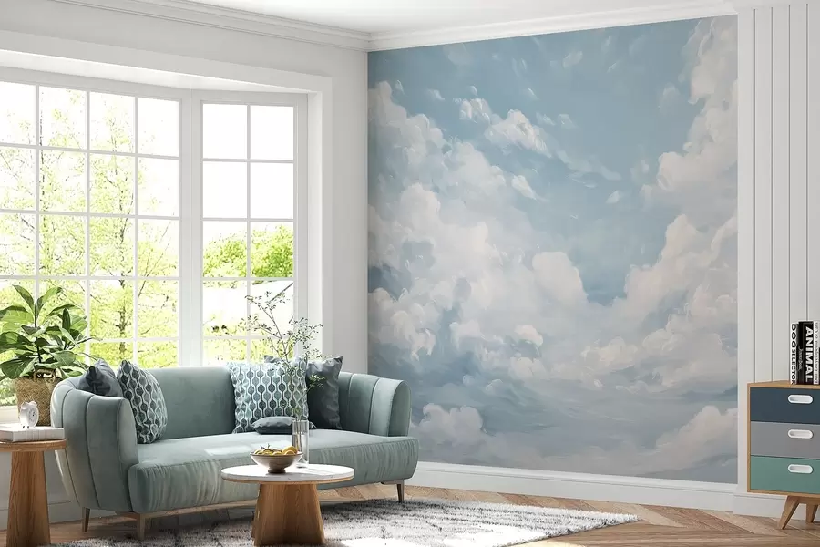 murales de pared Cielo azul con pinceladas simuladas de óleo w02313
