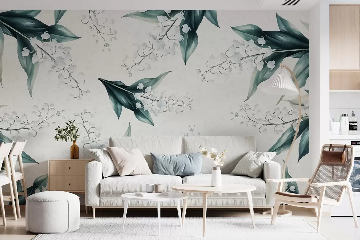 murales de pared delicados lirios del valle sobre fondo claro w02292